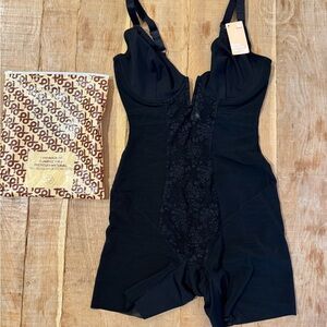 Black Shapewear Bodysuit with Lace Trim and Adjustable Straps